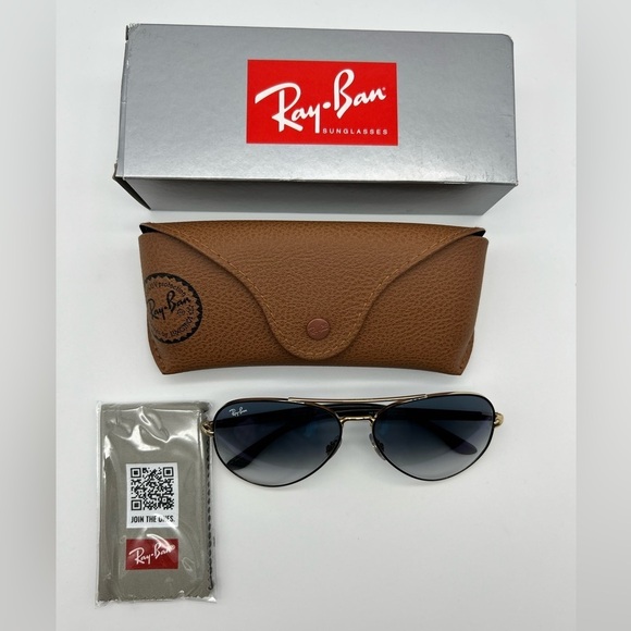 Ray Ban 0RB3675 Black Blue Sunglasses Unisex  Aviator 58mm New - Picture 3 of 13